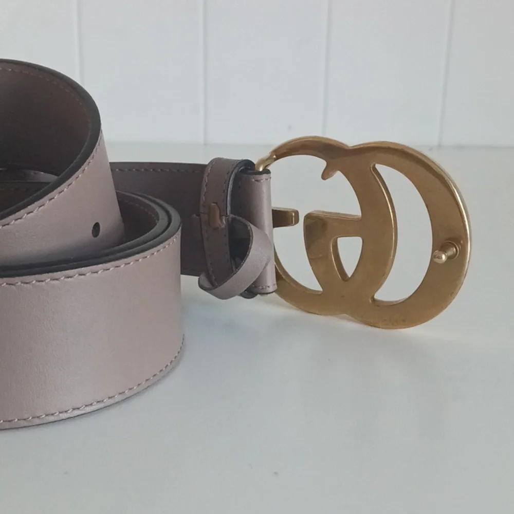 Gucci Tan W Gold Double GG Buckle Leather Belt. - Picture 2 of 6